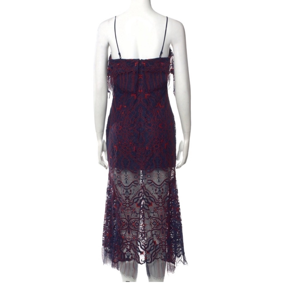 JONATHAN SIMKHAI Midnight & Red Lace‎ Overlay Illusion Midi Dress - Picture 2 of 16